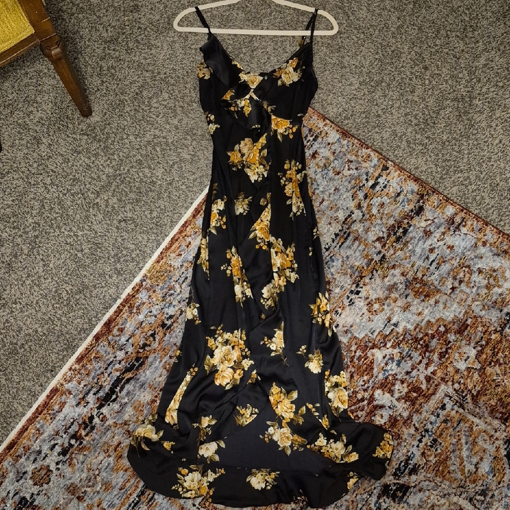 Floral Black and Yellow Women's Dress
